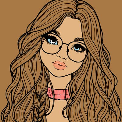 girl with long hair and freckles and glasses realistic