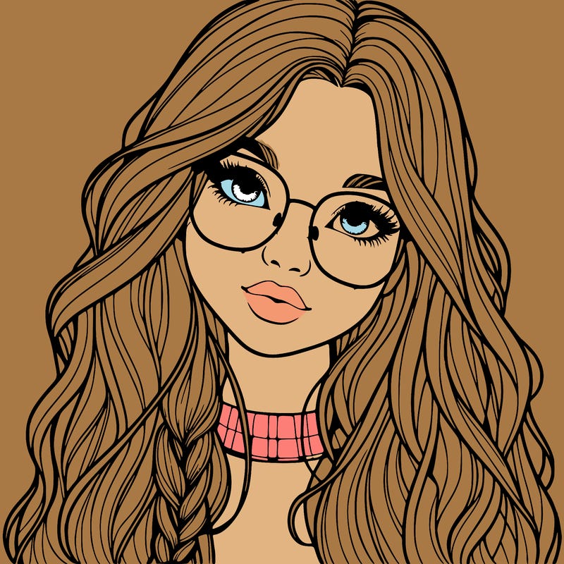 girl with long hair and freckles and glasses realistic