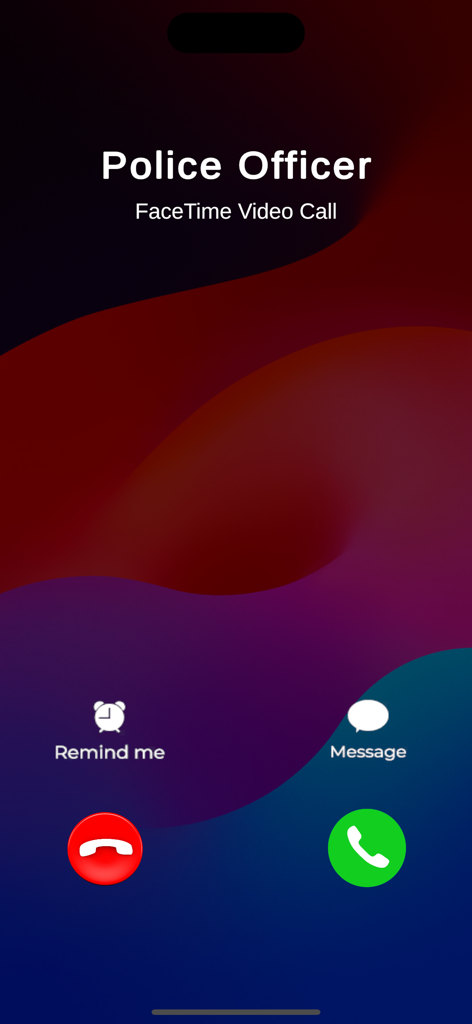 Fake Police Video Call - An incoming FaceTime video call interface from a police officer with accept and decline buttons