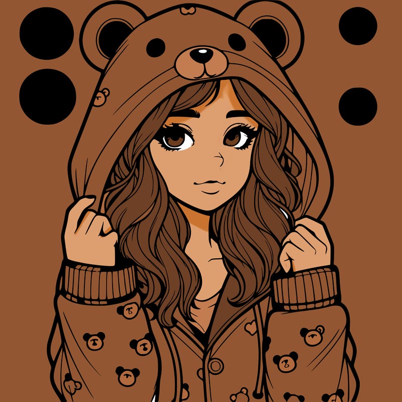 realistic girl in a animal pjs hoodie