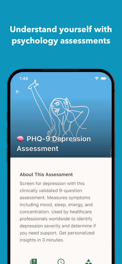 MindForest: AI Journal x Coach - Schermata dell'app MindForest che mostra una valutazione di depressione PHQ-9