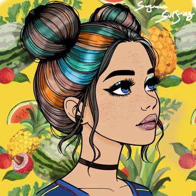 realistic girl with buns on the top of her head