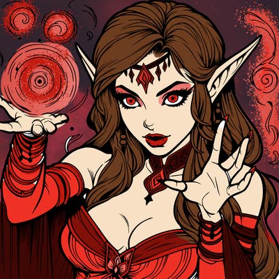 realistic scary beautiful elf sorceress casting spell