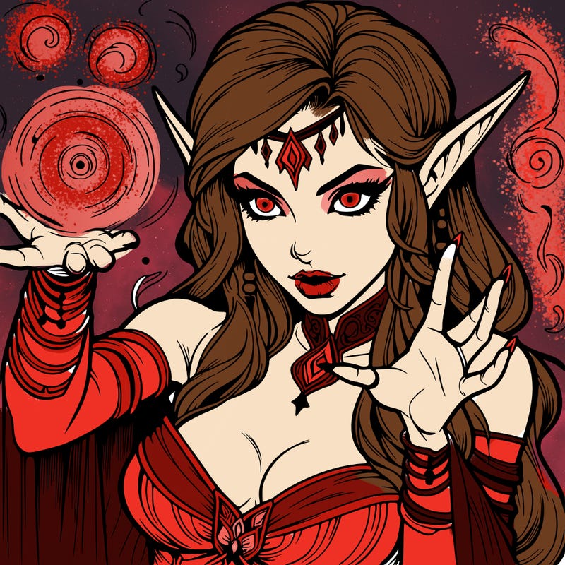 realistic scary beautiful elf sorceress casting spell