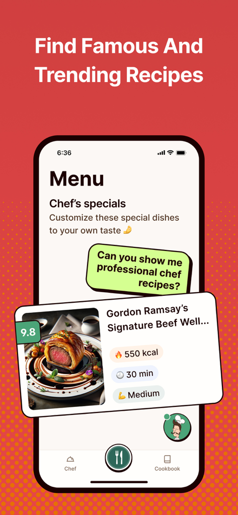 Magic Chef AI Recipe Generator - Magic Chef AIアプリに、栄養情報付きのトレンドのプロシェフレシピを表示