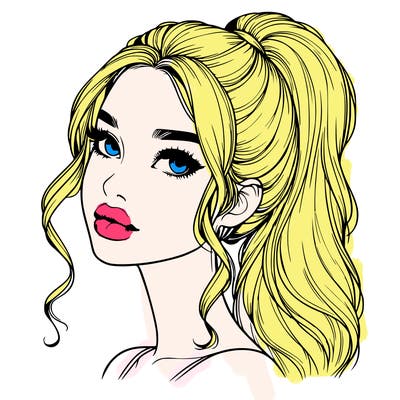 realistic girl with a ponytail on her hair and lips