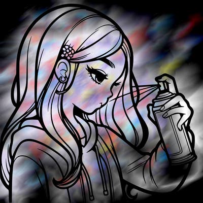 a realistic girl spray painting