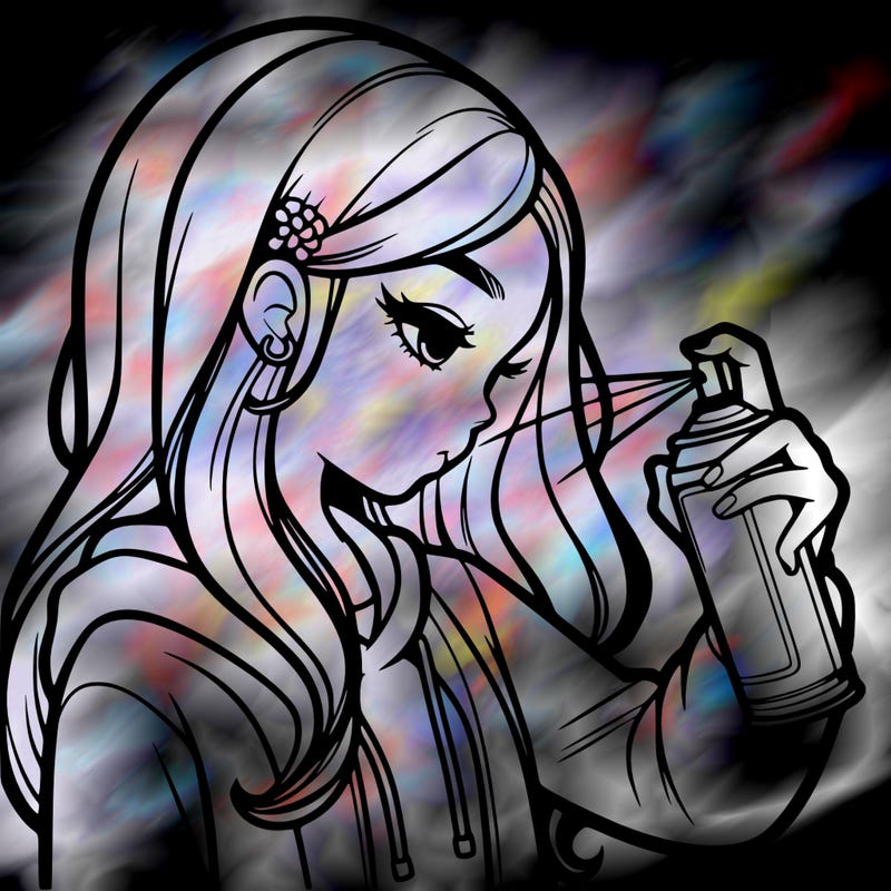a realistic girl spray painting