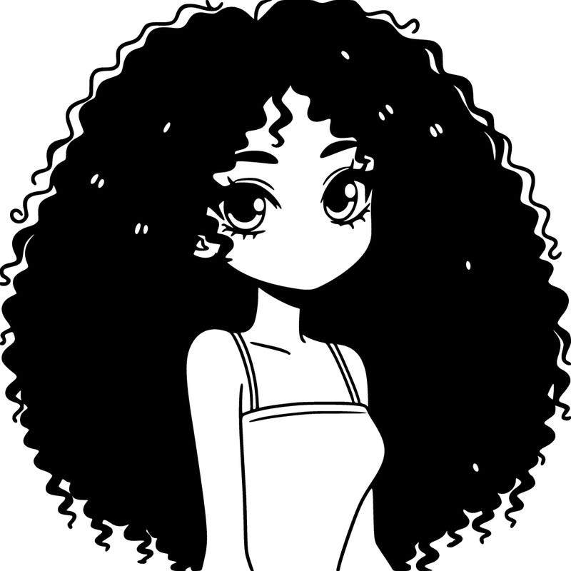 a black anime girl with long afro hair