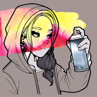 a realistic girl, spray painting