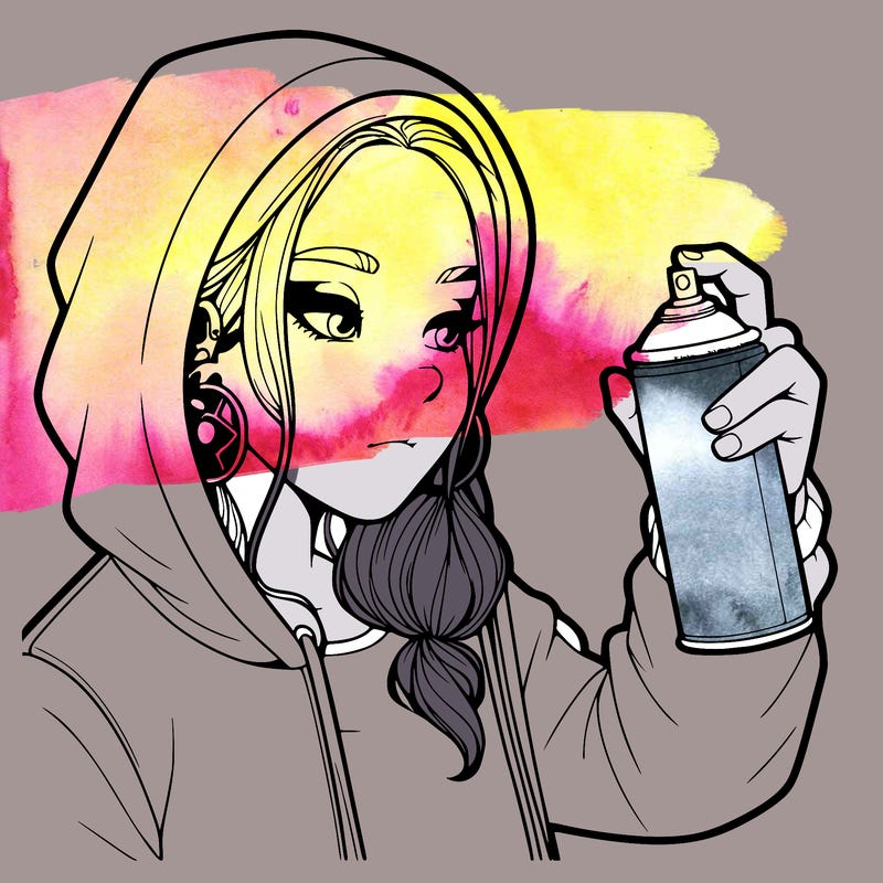 a realistic girl, spray painting