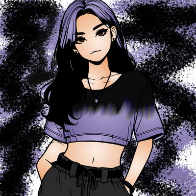 realistic girl witha crop top and baggy pants