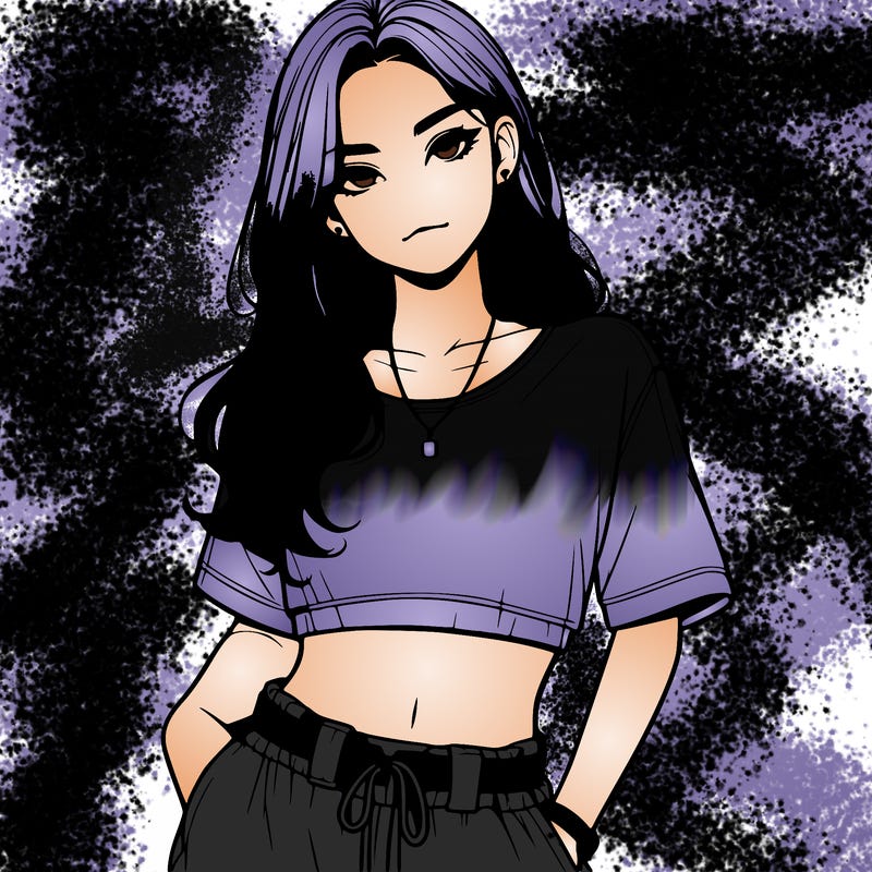 realistic girl witha crop top and baggy pants