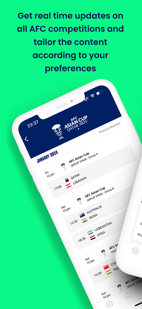 AFC LIVE - AFC LIVE app displaying Asian Cup match schedule
