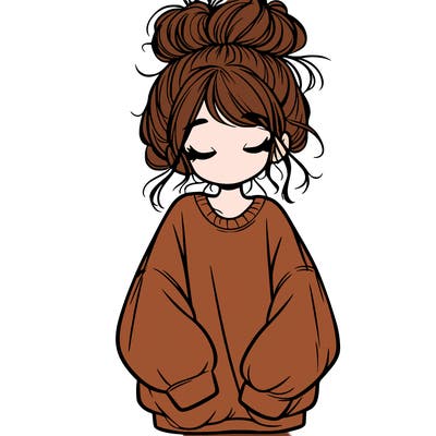 girl with baggy sweatshirt and messy bun