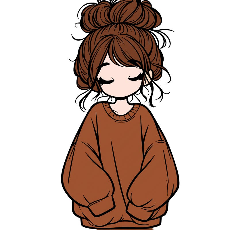 girl with baggy sweatshirt and messy bun