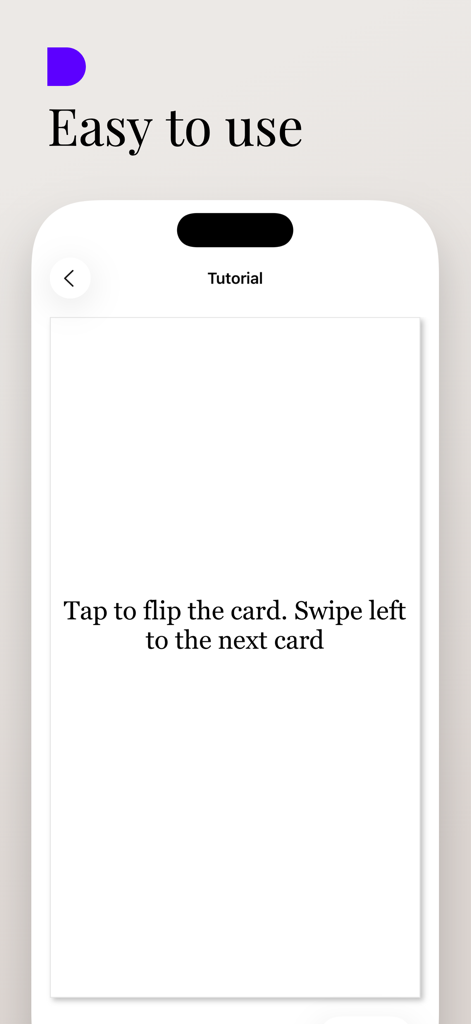 Tela de tutorial do aplicativo Plain flashcards mostrando instruções para tocar para virar e deslizar para o próximo cartão