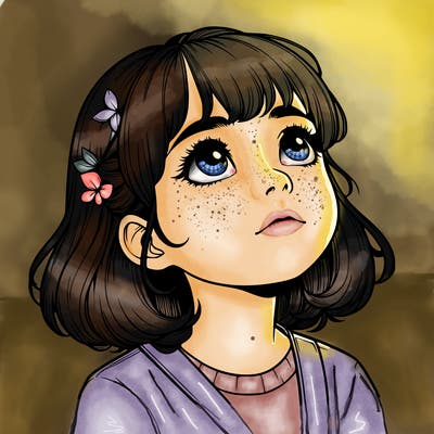 realistic girl looking up