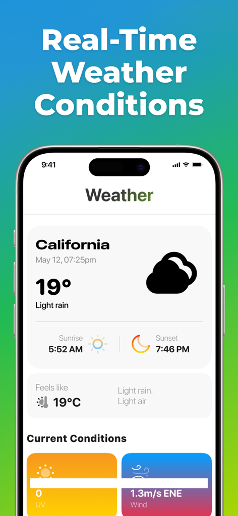 Real time weather conditions and wind data in the Location Changer app