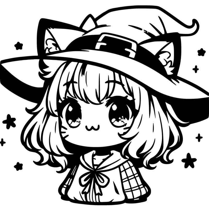manga cat girl with witch hat