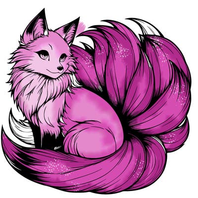 realistic detailed 9 tailed anime fox