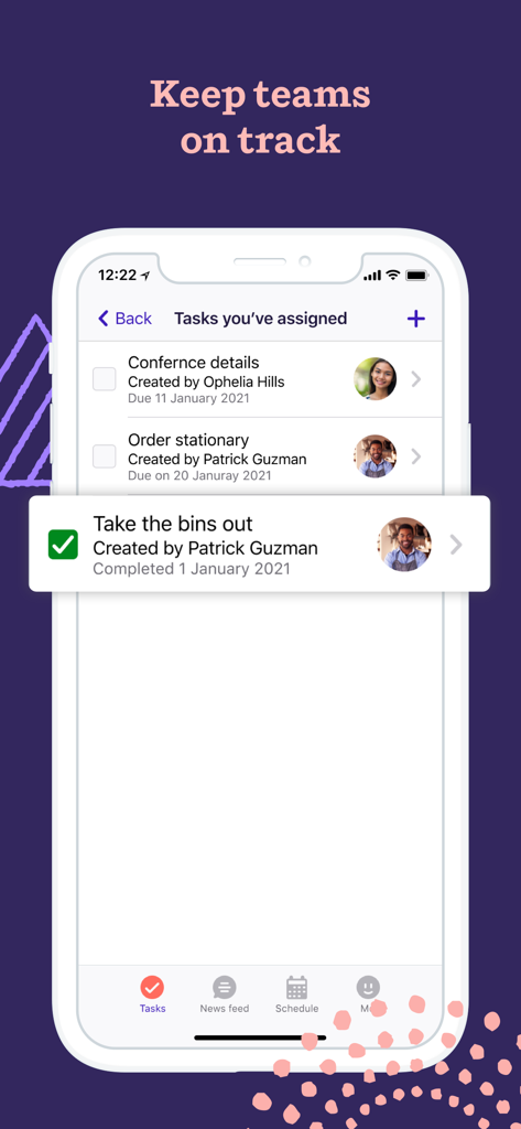 Mobile interface of the Deputy Kiosk app showing assigned employee tasks and status updates
