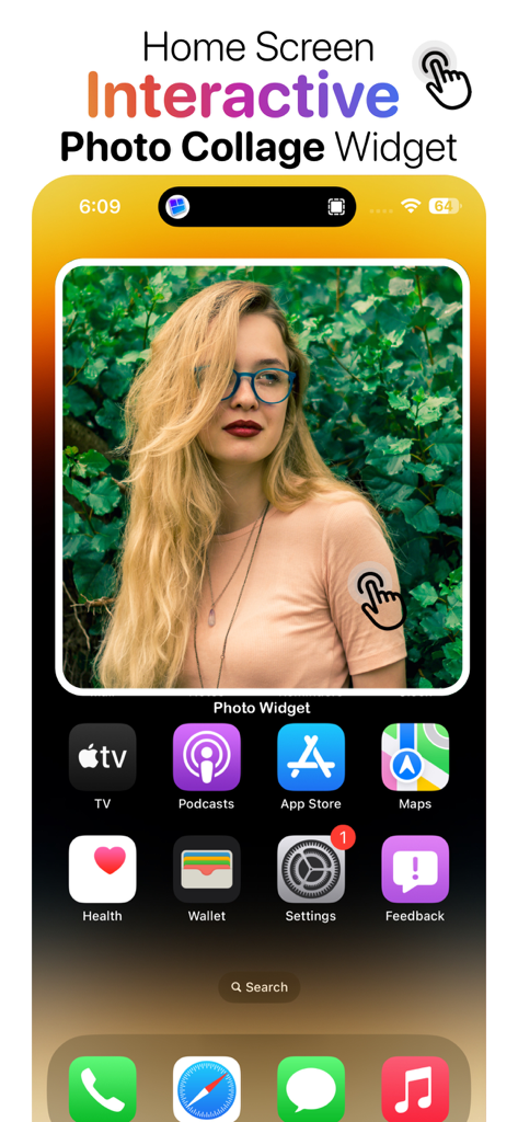 Photo Widget - Picture Collage - A large interactive photo collage widget on an iPhone home screen.