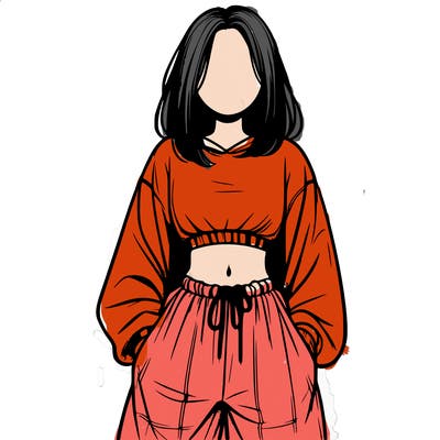 realistic girl faceless with baggy pants and a crop top