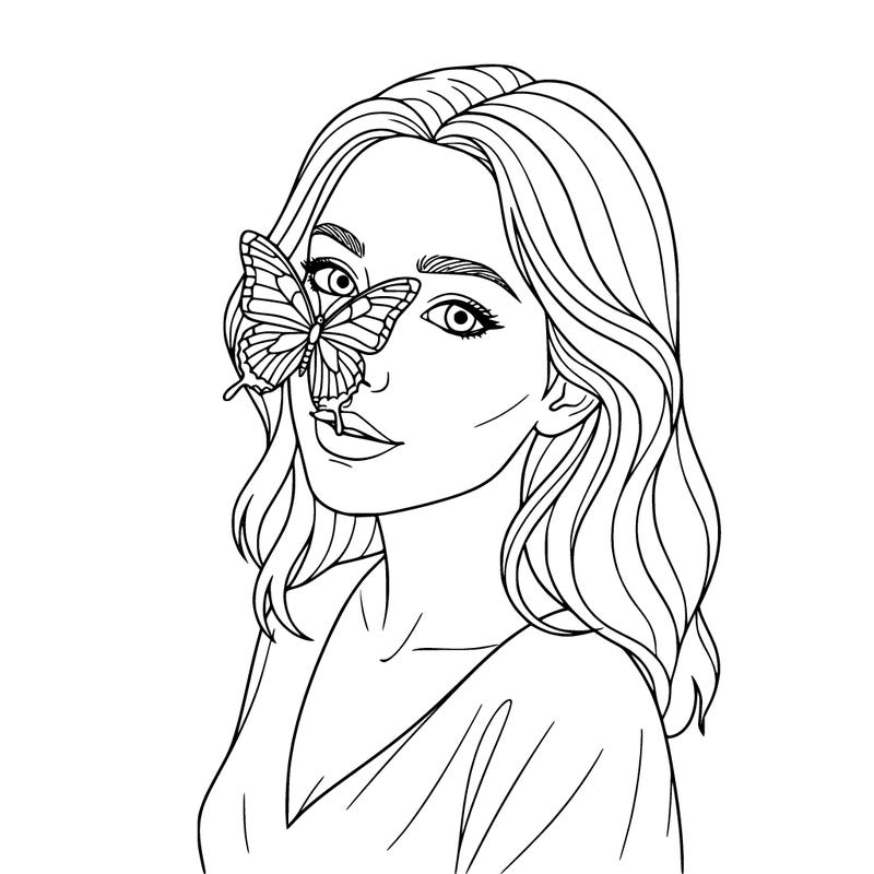 a yong and pretty girl with a butterfly on her nose