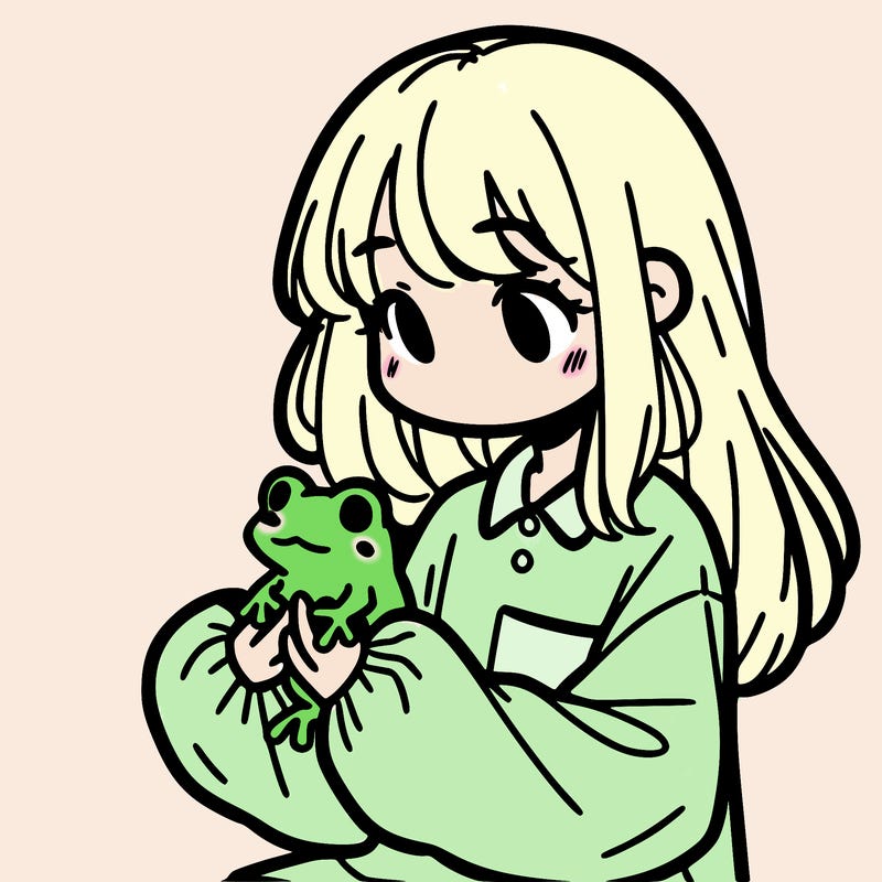 girl with long hair and a oversized shirt. and she is holding a frog