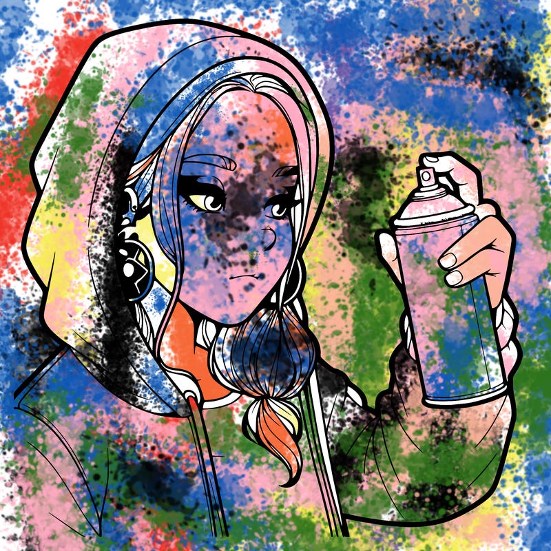 a realistic girl, spray painting