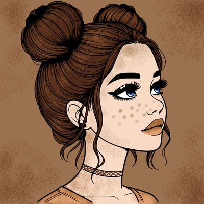 realistic girl with buns on the top of her head