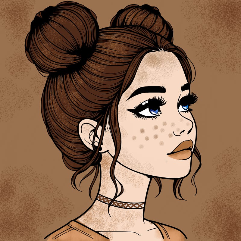 realistic girl with buns on the top of her head