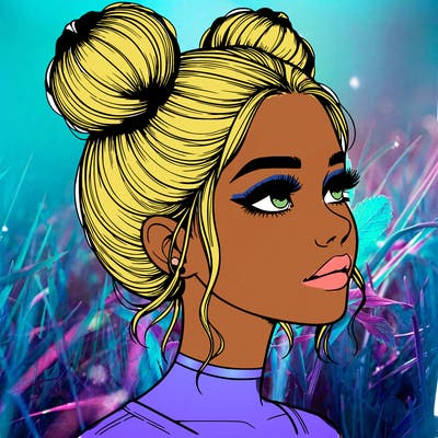 realistic girl with buns on the top of her head