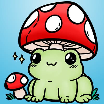 a cute frog with a mushroom hat