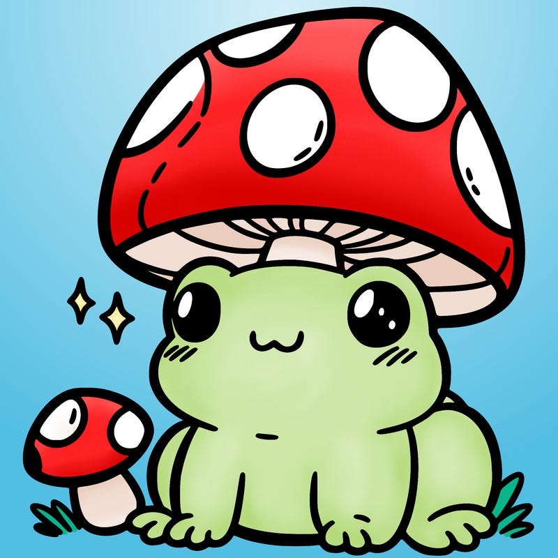a cute frog with a mushroom hat