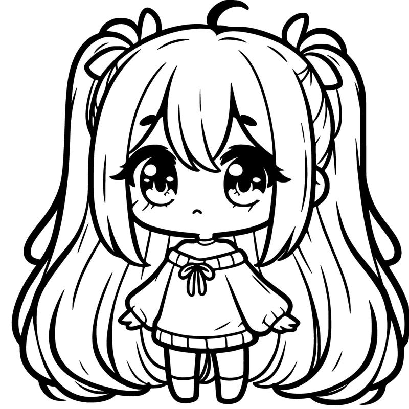 cute chibi girl tiny with long hair