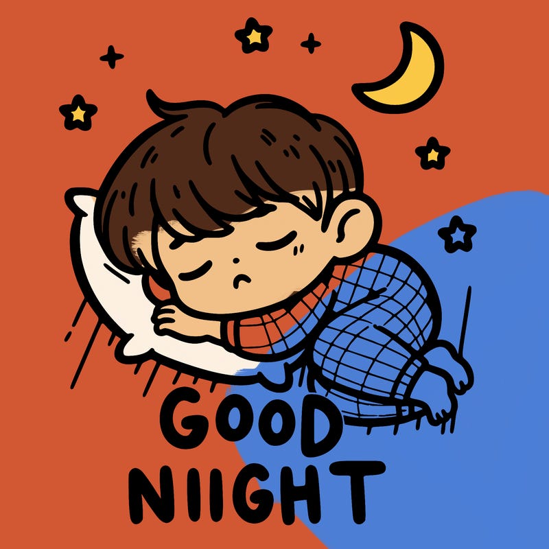 good night text and a boy sleep ing