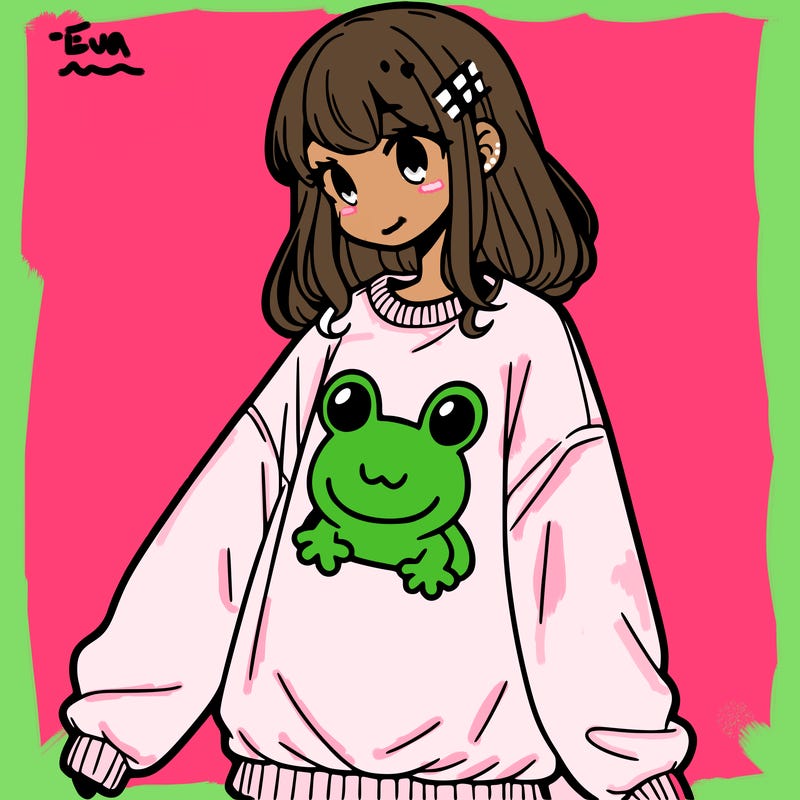 girl wearing frogging sweatshirt