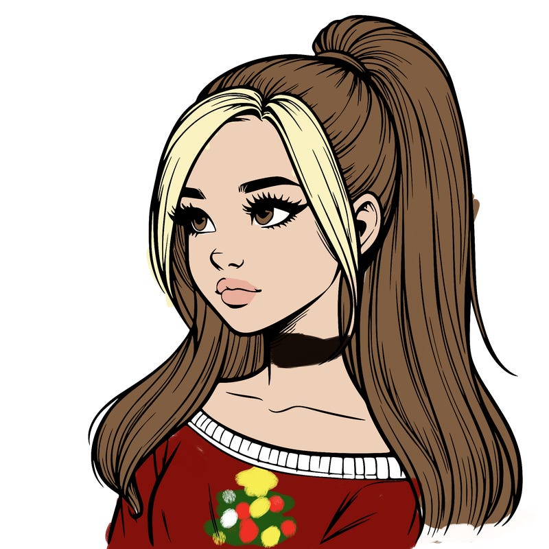 realistic girl with a high ponytail