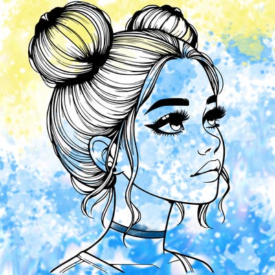 realistic girl with buns on the top of her head