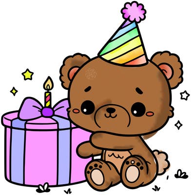 baby bear with birthday hat