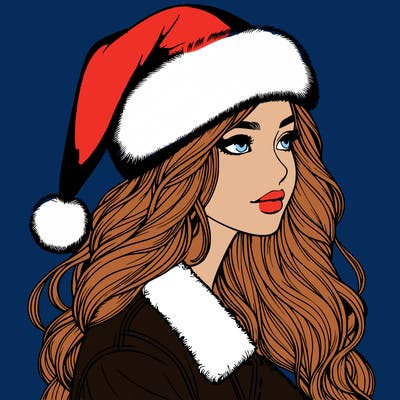 realistic girl in santa hat
