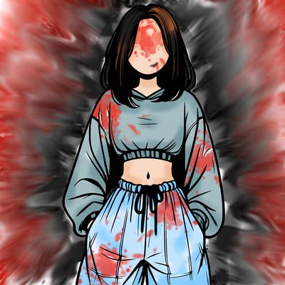 realistic girl faceless with baggy pants and a crop top