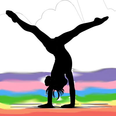 realistic gymnastic hand stand girl in four splits