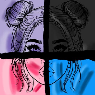 realistic girl with two buns on her hair and lips