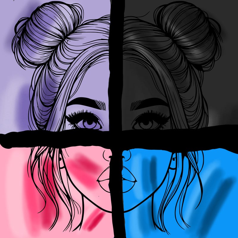 realistic girl with two buns on her hair and lips