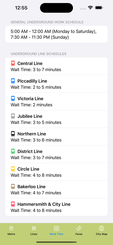 Horarios de operación de la línea del Metro de Londres y tiempos de espera de trenes