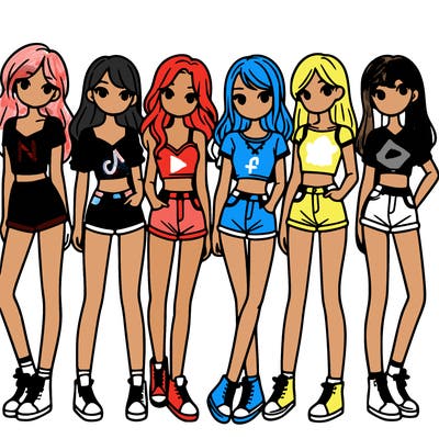 a group of girls wearing crop tops and shorts