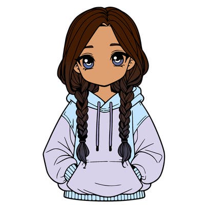 a realistic girl with a oversized hoodie and she has braids